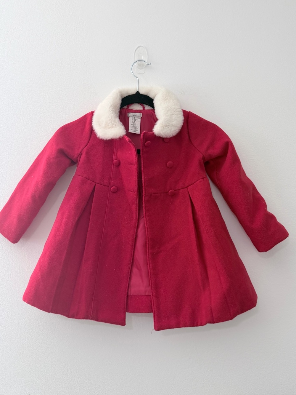 Max Studio Kids Girls 4T Pink Dress Coat Faux Fur Collar Fit Flare Winter